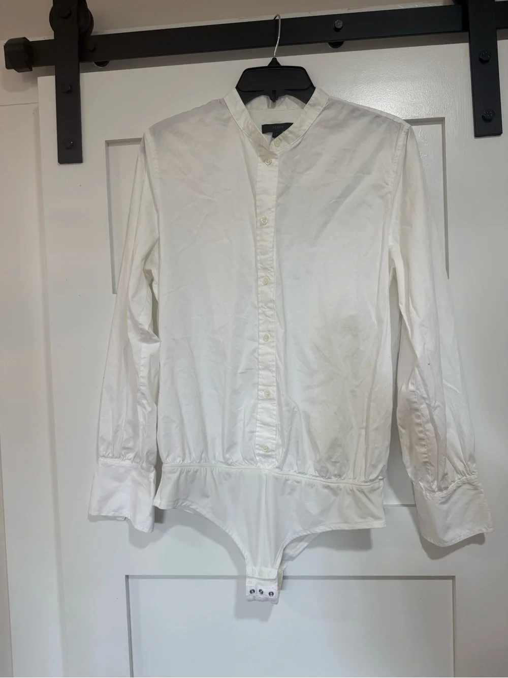 J. Crew White Button-Front Band-Collar Bodysuit